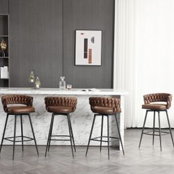 BFZ 30inch Bar Stools Set of 4, Bar Height Bar Stools, 180° Swivel Suede Fabric Stool Chairs with Woven Back and Footrest for Kitchen Island, Cafe, Pu