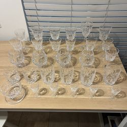 Waterford Lismore Set of 32 Crystal Drinking Glasses - Water, Wine, Sherry, Brandy Glass Collection