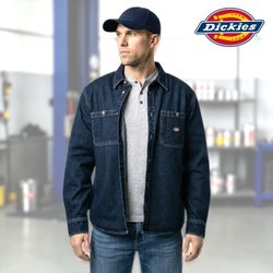 Dickies Men’s Dark Blue Denim Mechanic Utility Long Sleeve Shirt Sz L