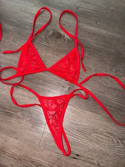 Red Mesh String Bikini Set