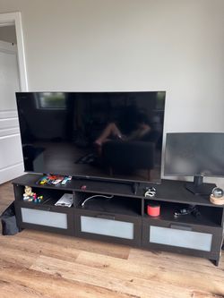 Modern Dark Brown TV Stand with Frosted Glass Drawers