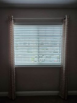 Baby pink fringe curtains