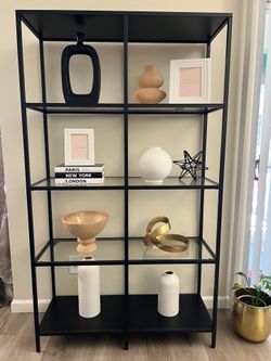 IKEA VITTSJÖ Black Glass Bookshelf & Matching Console Table Set