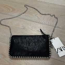 Zara Black Crossbody Purse With Silver Studs- New