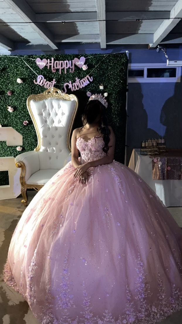 Strapless Floral Applique Quinceañera Dress