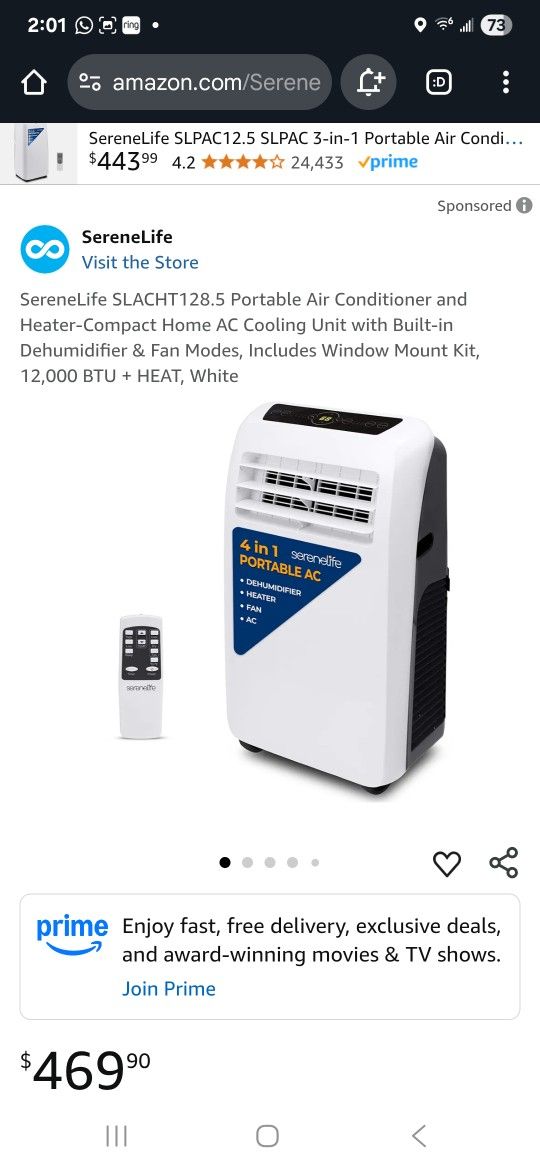 SereneLife SLACHT128 Portable Air Conditioner and Heater-Compact Home AC Cooling Unit with Built-in Dehumidifier & Fan Modes, Includes Window Mount