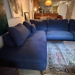 Blue L-Shaped Sectional Sofa • Mid-Century Modern Style