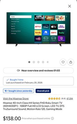Hisense 40inch Class H4 Series FHD Smart TV