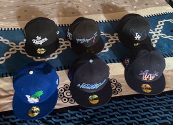 6 new era dodger hats all authentic…selling the lot for 200 some are exclusive hats all are original new era all size 7 1/2