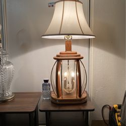 Antique Wooden & Glass Lamp 