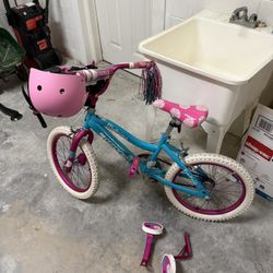 Kids Bicycle 18in With Training Wheels And Helmet