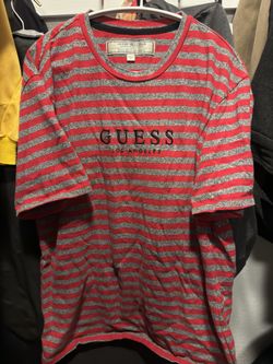 Guess Los Angeles designer, striped red gray shirt