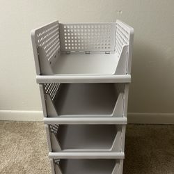 4 Pack Stackable Closet Storage Basket 