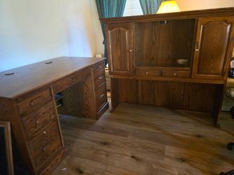 Solid wood desk with storage hutch