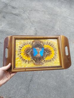 Vintage butterfly wing inlad serving tray
