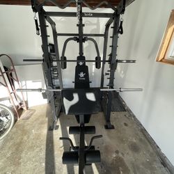 Vesta Fitness Smith Machine 2001 w/Bench Attachment | 230lb Bumpers Weights | 7ft Olympic Bar | Fitness | Gym Equipment | FREE DELIVERY 🚚 