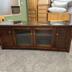 Nice Quality And Condition Entertainment Center Console Table TV With Glass Protector Solid Wood