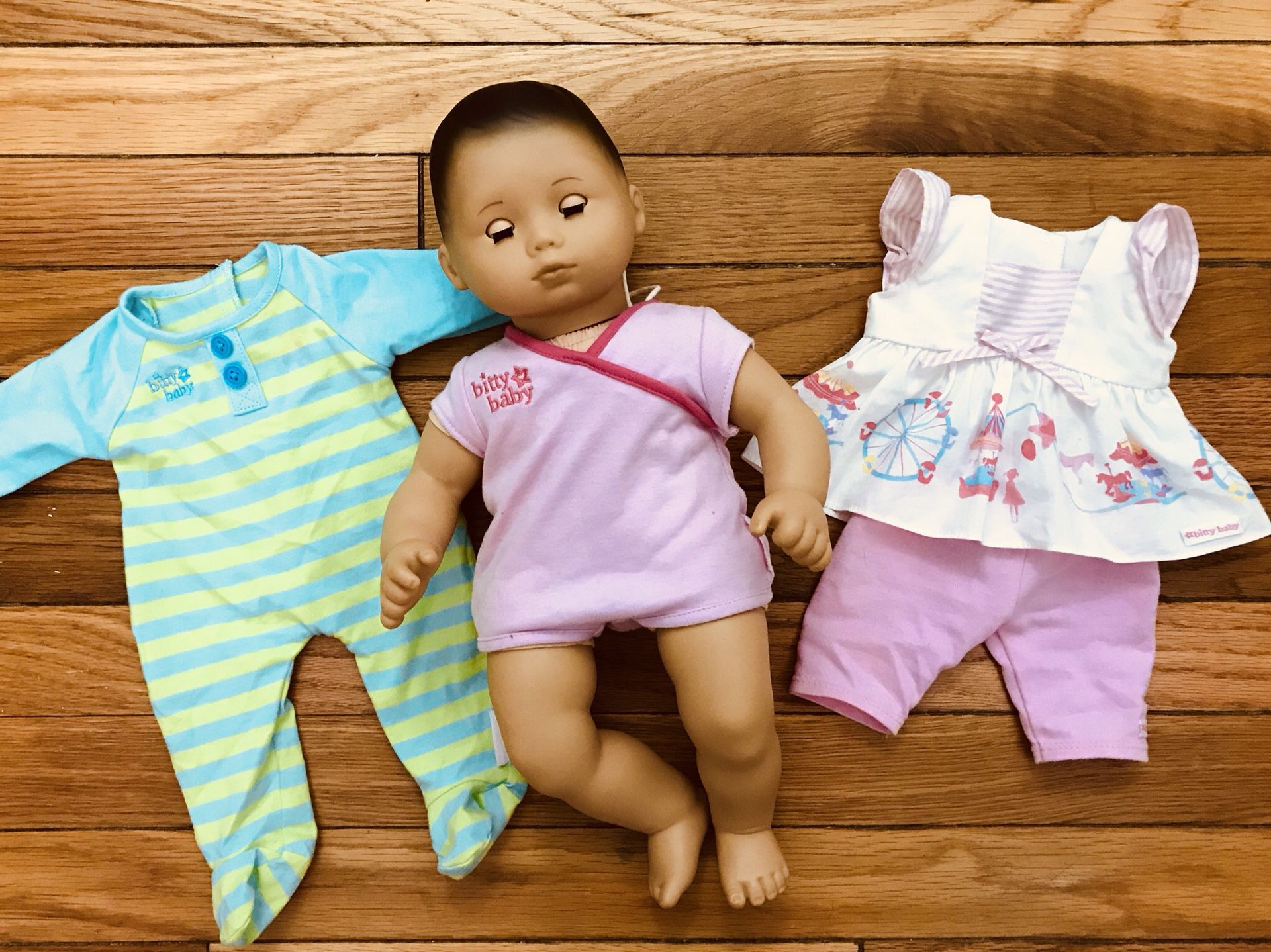 American Girl Doll “Bitty Baby” with 3 AGD outfits