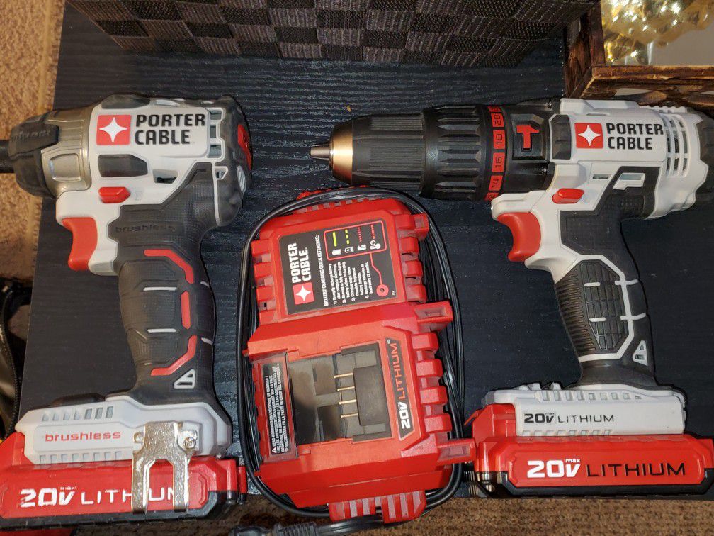 New condition Porter Cable impact driver and hammer drill set