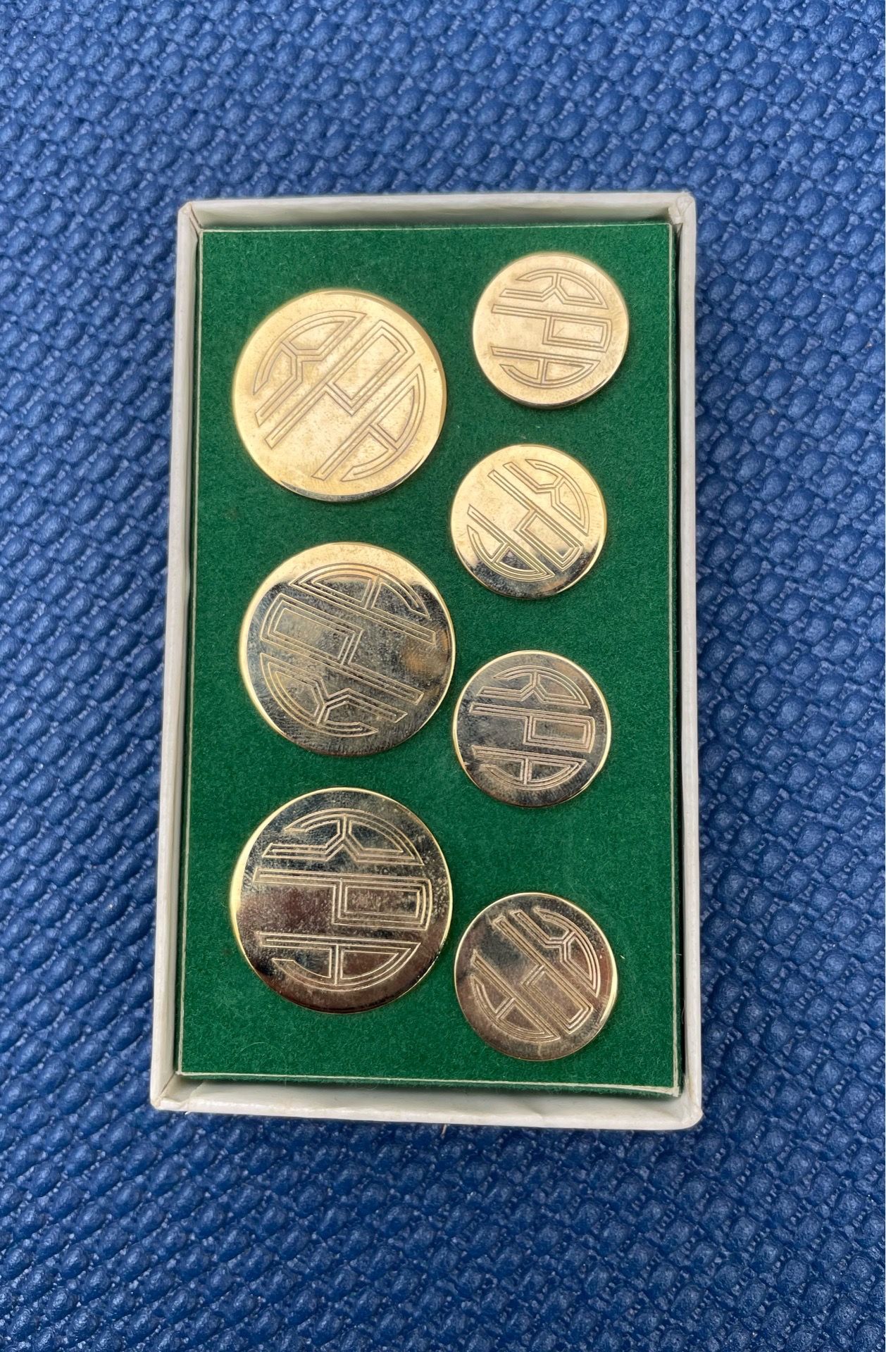 Vintage 7 Piece Monogram Initials FPR Gold Plated blazer Button Set