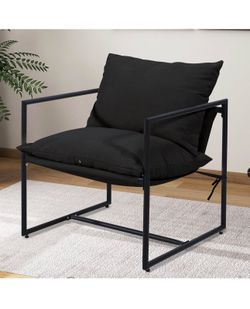 Sling Accent Chair, Cozy Living Room Chairs, Black Cozy Living Room Chairs, Square Metal Frame, Upholstered Soft Cushion, Sponge, 27.6"x27.6“x32.3, Ea