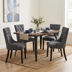 Homy Casa STAN+NUTTON 5PC Dining Set 63" Vintage Brown Table with 4 Ebony Charcoal Upholstered Chairs