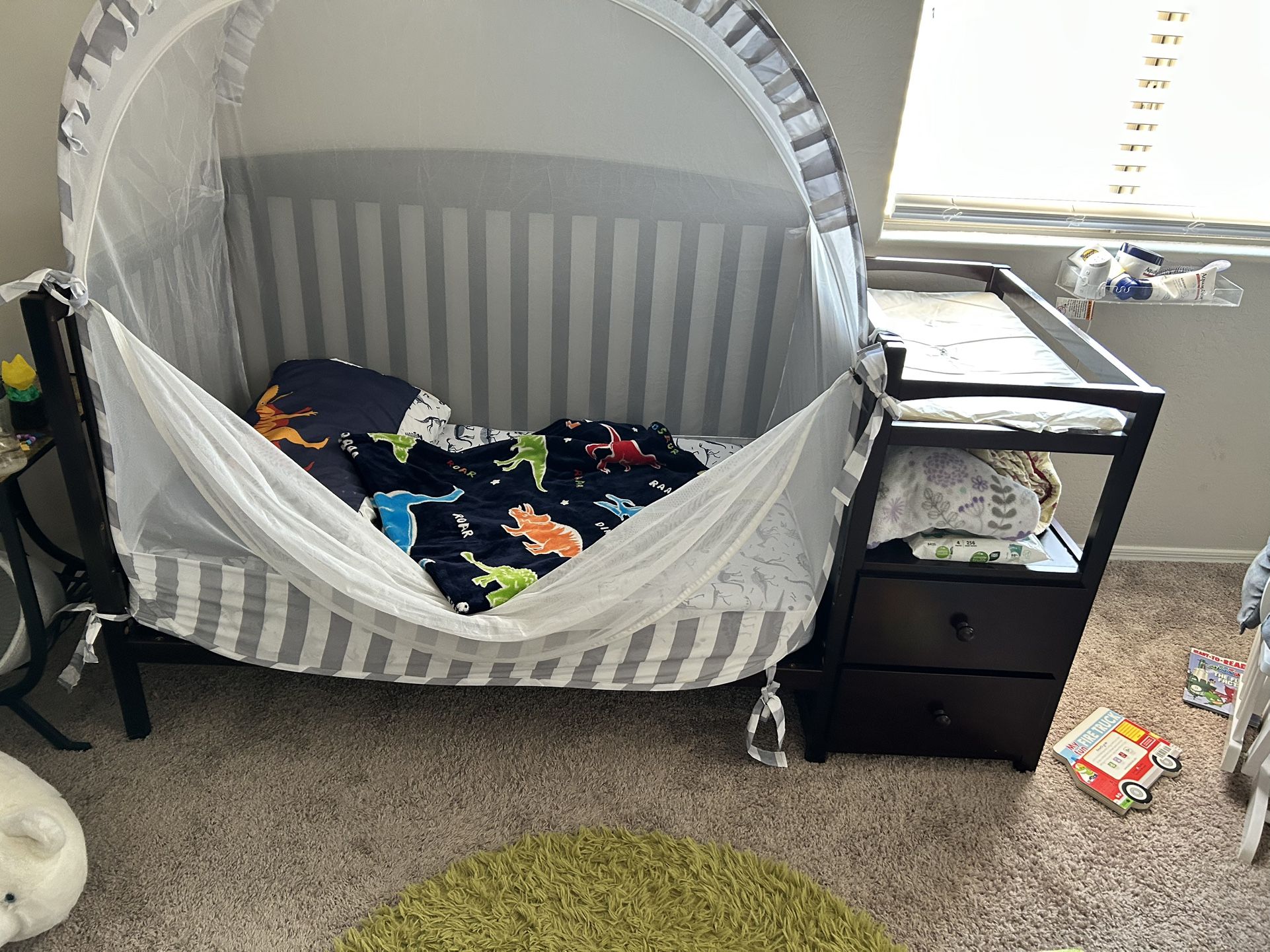 Convertible Crib with Changing Table & Canopy – Gently Used