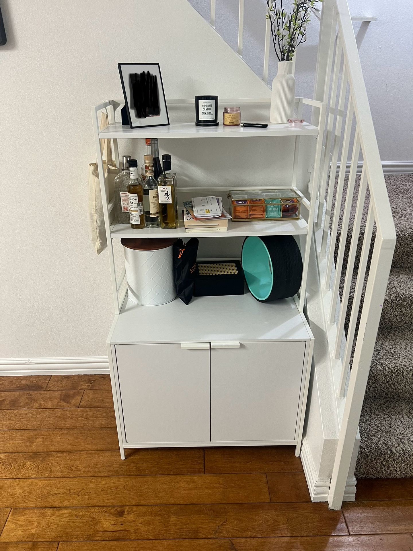 Modern White Storage Shelf with Hidden Litter Box Cabinet or Bar Shelf