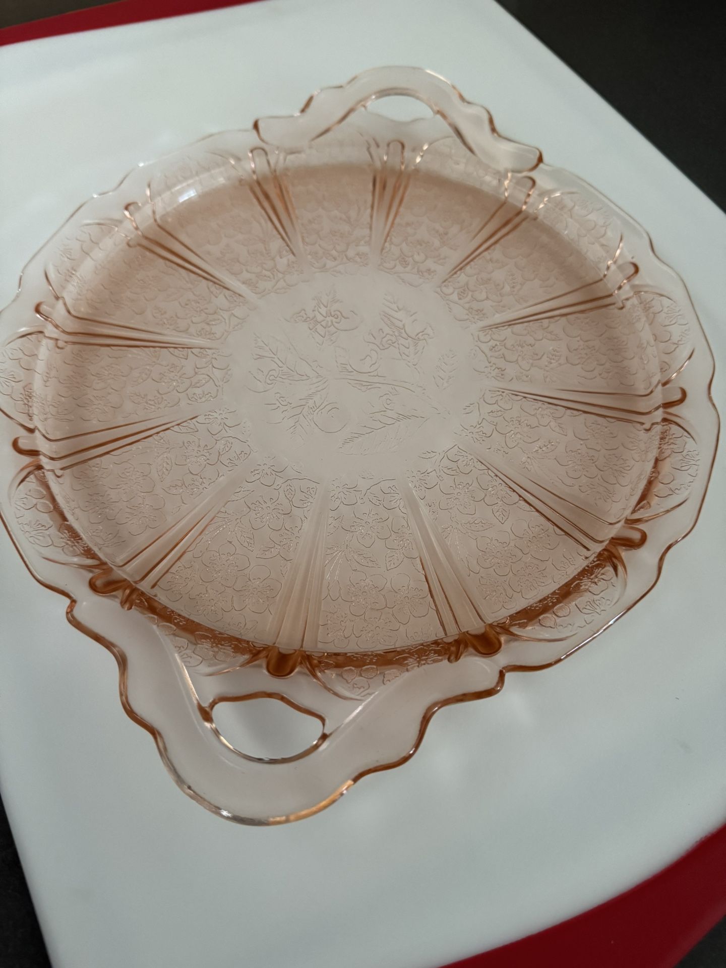 1930’s Vintage Pink Depression Glass Jeannette Cherry Blossom Serving Tray