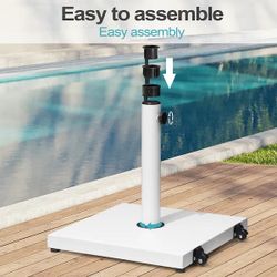 45 lbs. Outdoor Weighted Cement Concrete Patio Umbrella Base with Wheels in White