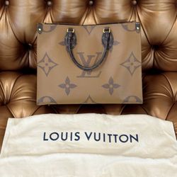 Louis Vuitton On-The-Go Tote MM Giant Brown Monogram hand bag Reverse Leather Dust Bag