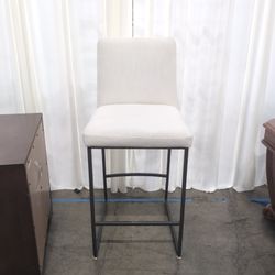 West Elm Cream Fabric Upholstered Bar Stool with Dark Metal Frame