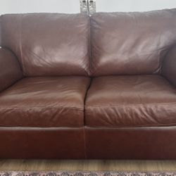 Natuzzi 60"” Italian Brown Leather Sofa and Ottoman – Excellent