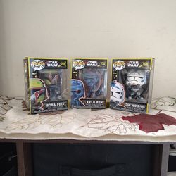 Three Pack Star Wars Pop Figurines Number 768 769 And 770 Clone Trooper 5 Boba Fett And Kylo Ren