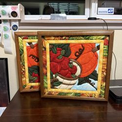 Vintage Wall Decor Fall Harvest Quilt Hanging Framed Wall Decor X 2