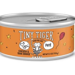 Tiny Tiger Pate Chicken & Tuna Dinner Canned Cat Food 5.5oz - 38 Cans