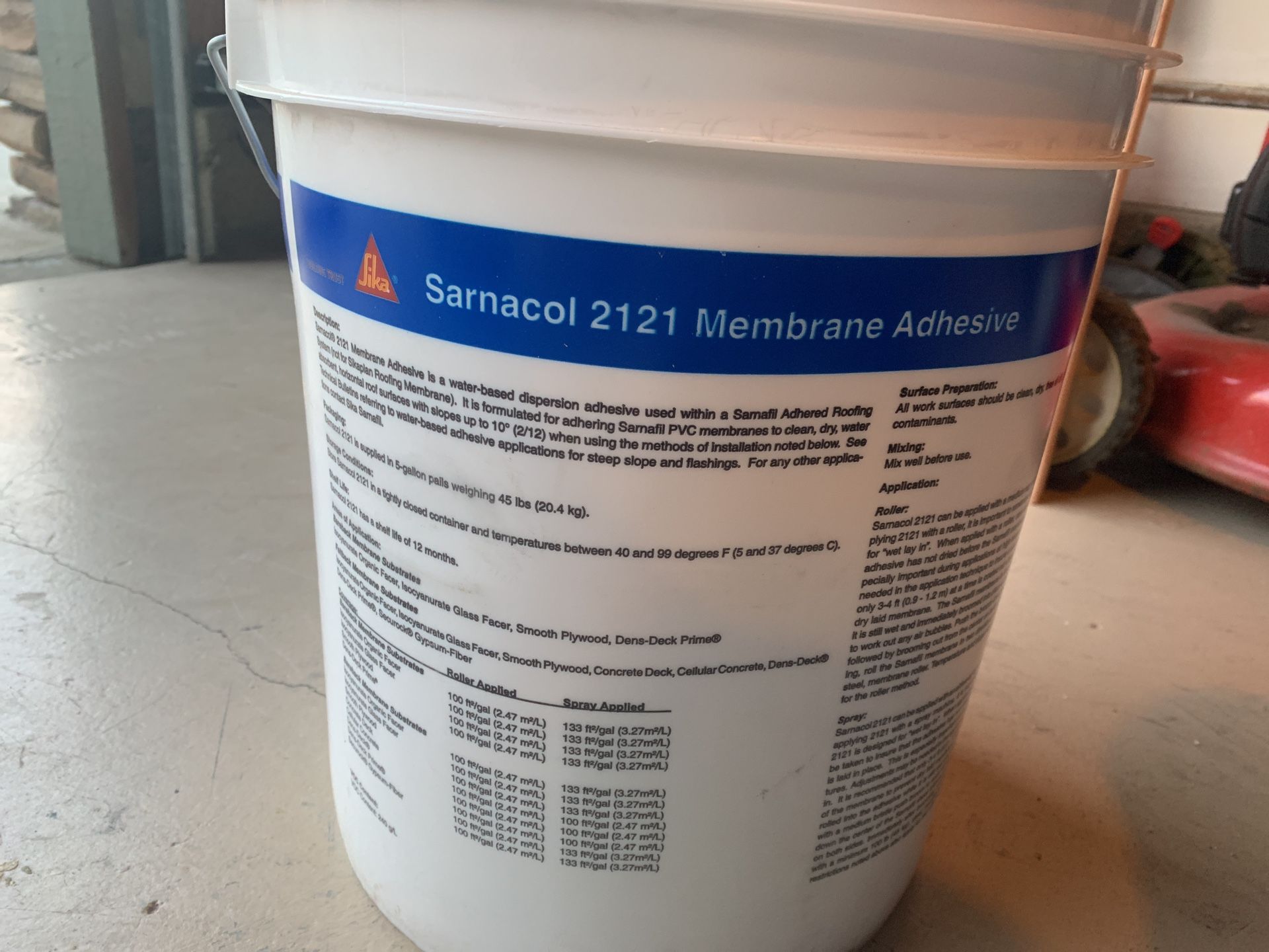 SARNACOL 2121 Membrane Adhesive 5 gallon bucket.