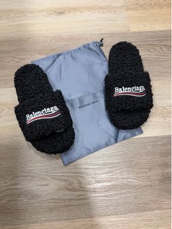 Furry Balenciaga Slides