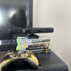 xbox 360 for sale with kinect with chrome controller & 6 different games 