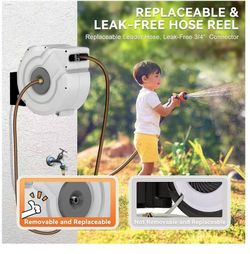 Retractable Garden Hose Reel-1/2 In X 80 Ft Wall Mounted Retractable Hose Reel,Heavy Duty Retractable Water Hose With 10-Pattern Nozzle,Any Length Loc