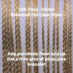 14k 7mm-15mm Diamond Cut Rope Chain. Pre Black Friday  Give Away Pixiu Jade Bracelet 