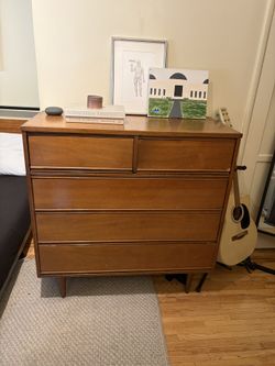 Vintage Dixie Mid-Century Modern Tallboy Dresser | Walnut 5-Drawer Chest