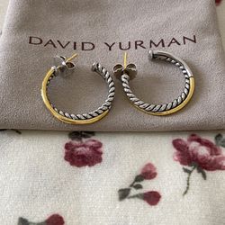 David Yurman 18K gold and sterling silver cross hoop earrings 
