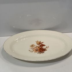 Vintage Edwin M Knowles China Co Platter Floral Design Made in USA 22K Gold Trim