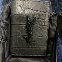 Mens Saint Laurent Croc Embossed Card Organizer 