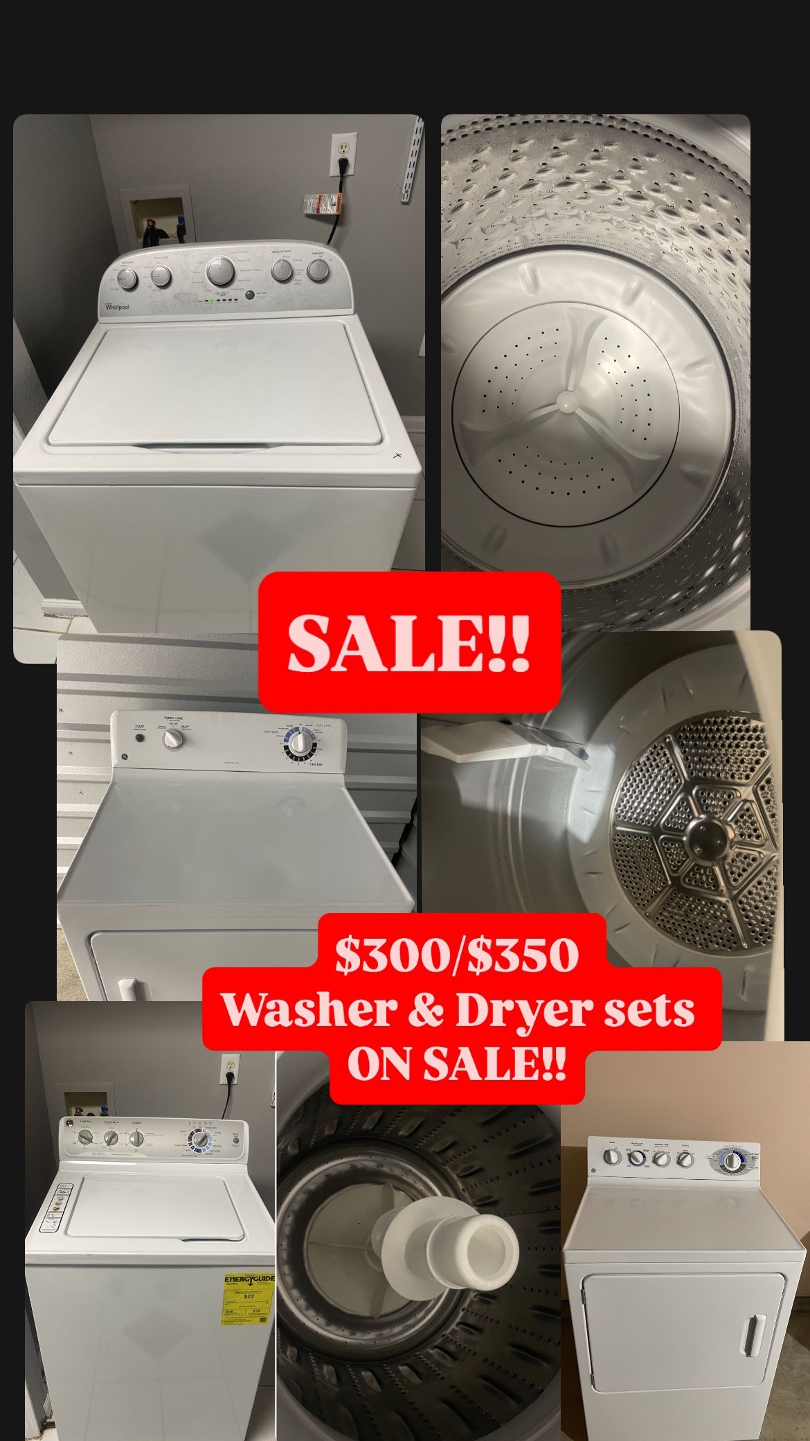 WASHER & DRYER SETS ON SALE TODAY!! WARRANTY INCLUDED!!  