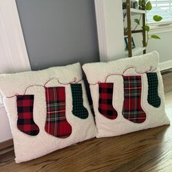 Plaid Stocking Throw Pillows - Reversible 