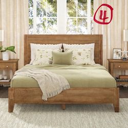 Solid wood bed frame with headboard