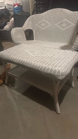 White Wicker Loveseat and Coffee Table Set