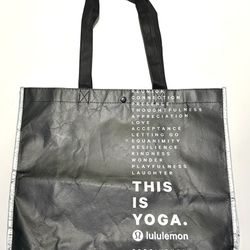 New! Silver/black  Lululemon Large Reusable Shopping Tote Bag This is Yoga 14x15